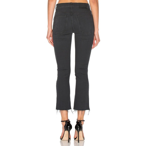 THE GREAT The Nerd Raw Hem Jeans In Black Size 24 Kick Flare High Rise Straight - Picture 4 of 16